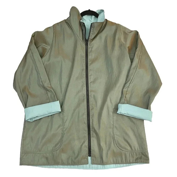 Maralyce Ferree Women’s Reversible Raincoat Size Medium Olive Green Mint Green - Picture 1 of 6